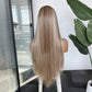 Peluca Realista 13x6 Rubio con Mechas Doradas | Lace Frontal de Alta Definición | Fibra Premium Resistente al Calor