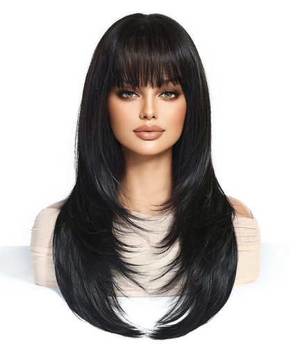 Peluca Realista negra    –  Fibra Premium sin Pegamento)