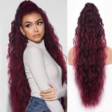 Coleta Ponytail Rizada Rojo Cereza de Fibra Premium Resistente al Calor | Onda de Agua, Natural, Ligera y Reutilizable