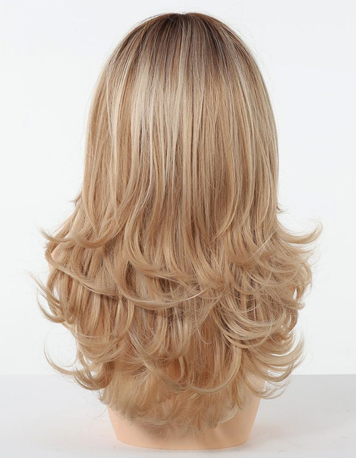 Peluca Clásica 16 Pulgadas Rubio Cenizo con Mechas Doradas Corte Mariposa | Fibra Premium Resistente al Calor y Apariencia Natural
