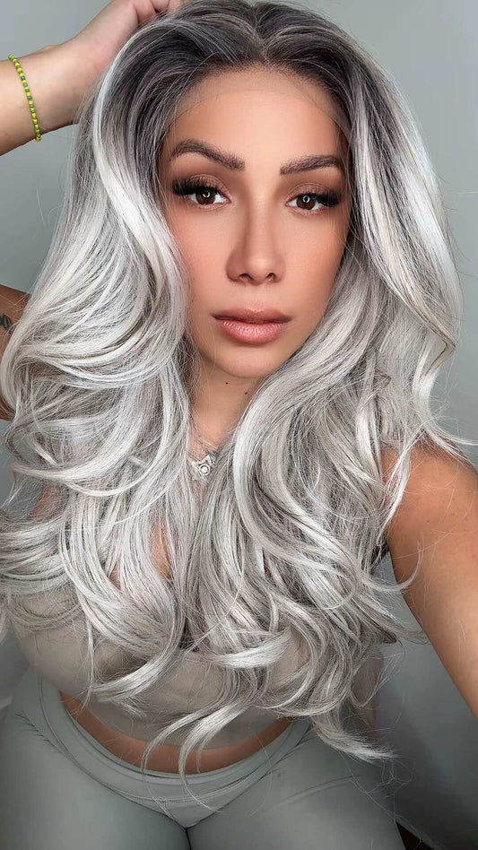 PELuca LACE 13X6 18 PULGADAS RUBIA PLATINADA BLANCO PLATINO | FIBRA PREMIUM CON RAÍZ OSCURA REALISTA
