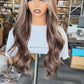 Peluca Realista 13x6 Café con Mechas Rubias | Lace Frontal HD | Fibra Premium Resistente al Calor