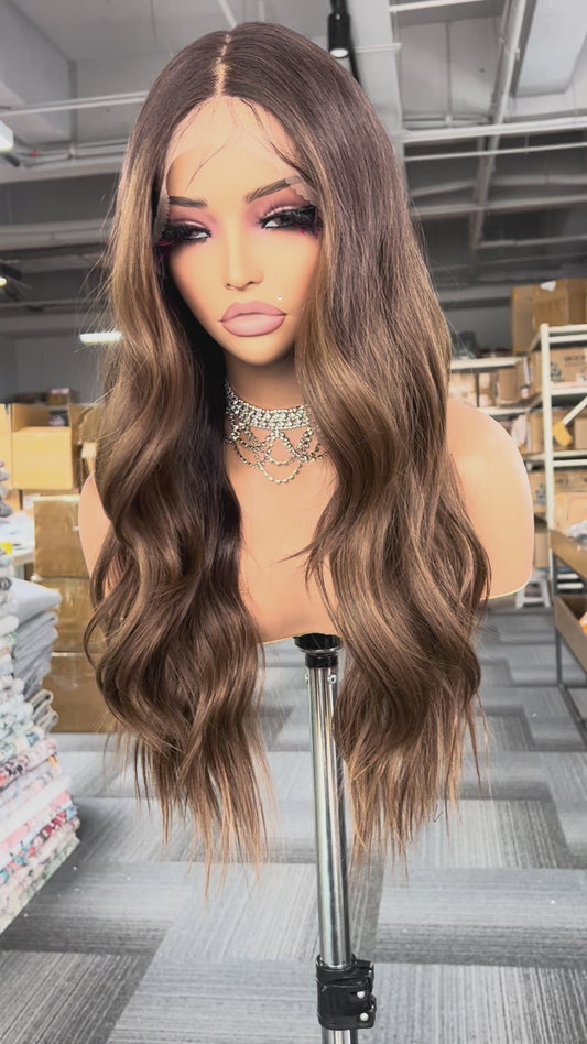 Peluca Realista 13x6 Balayage Miel | Lace Frontal HD | Fibra Premium Resistente al Calor y Apariencia Natural