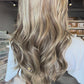 Peluca Realista 13x6 Rubio Cenizo con Mechas Iluminadas | Lace Frontal de Alta Definición | Fibra Premium Resistente al Calor