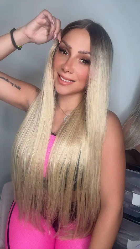 PELuca LACE 13X6 RUBIA CON RAYITOS LARGA Y LISA | EFECTO ILUMINADO Y REALISTA