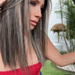 PELUCA 100% CABELLO HUMANO 18" CASTAÑA CON REFLEJOS CENIZOS | LACE FRONT 13X4
